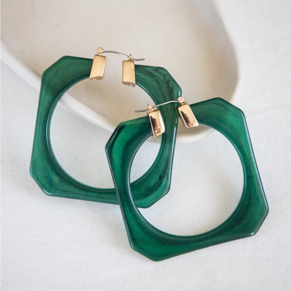 square resin acrylic statement earrings green